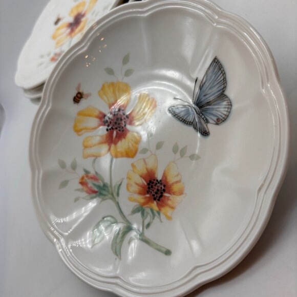 Vintage Lenox Butterfly Meadow Floral Butterfly Ceramic 6" Snack Plates Set of 8 - Picture 7 of 16